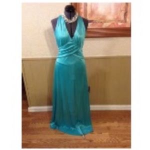Satin turquoise prom formal dress gown B Darlin 7/8